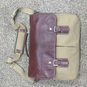Hartmann briefcase tan canvas and brown leather Hudson collection